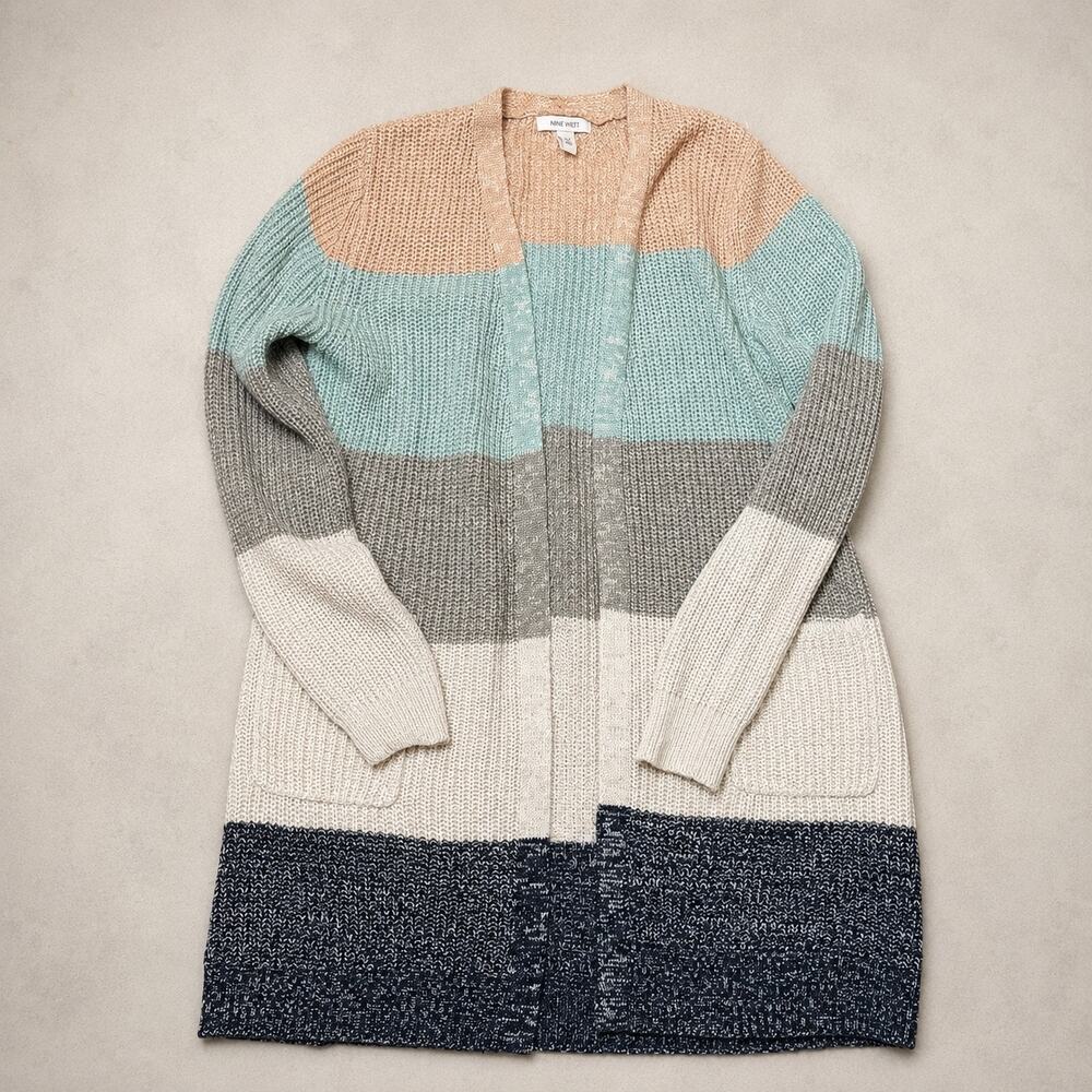 Y2K Nine West Colorblock Open Front Cardigan | Long Knit Sweater | Women’s M
